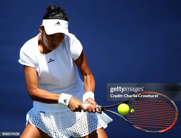 Liu Fangzhou of China in action during her women's qualifying match against Sorana Cirstea of Romania during qualifying on day one of the Aegon...