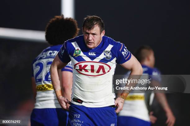 Josh Morris of the Bulldogs looks on during the round 16 NRL match between the New Zealand Warriors and the Canterbury Bulldogs at Mt Smart Stadium...