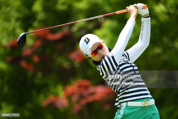 Kana Mikashima of Japan hits her tee shot on the 6th hole during the second round of the Earth Mondamin Cup at the Camellia Hills Country Club on...