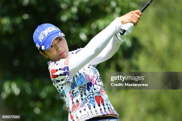 Ritsuko Ryu of Japan hits her tee shot on the 3rd hole during the second round of the Earth Mondamin Cup at the Camellia Hills Country Club on June...