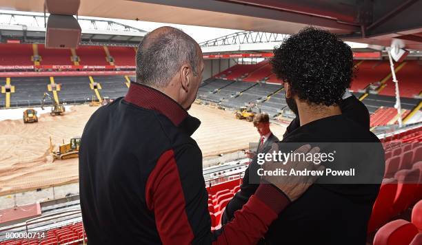 Mohamed Salah new signing for Liverpool visits Anfield on June 23, 2017 in Liverpool, England.