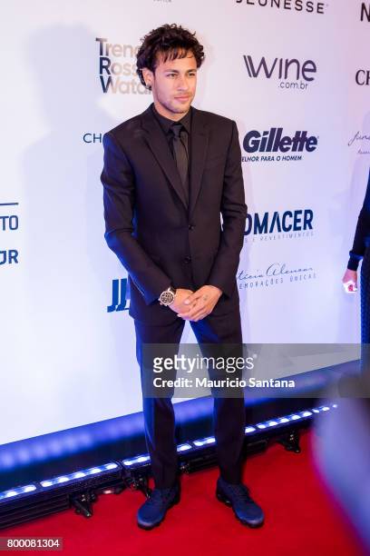 Neymar Jr. Poses before a benefit auction at Hotel Unique on June 22, 2017 in Sao Paulo, Brazil.
