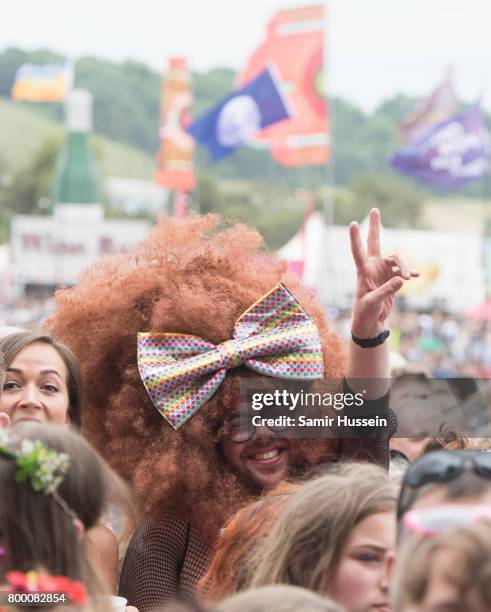 Festival goers enjoys the music on day 2 of the Glastonbury Festival 2017 at Worthy Farm, Pilton on June 23, 2017 in Glastonbury, England.