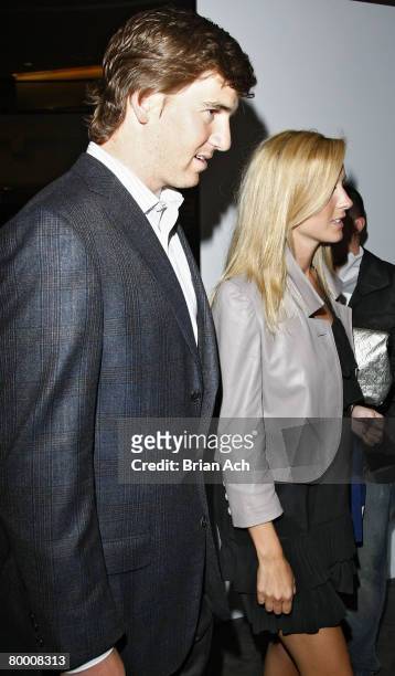 Giants quarterback Eli Manning and fiancee Abby McGrew at the NFL Super Bowl XLII Champions DVD Premiere Screening at AMC Empire 25 Theaters in Times...