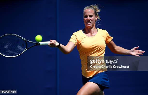 Richel Hogenkamp of Holland in action during her women's qualifying match against Lara Arruabarrena of Spain during qualifying on day one of the...