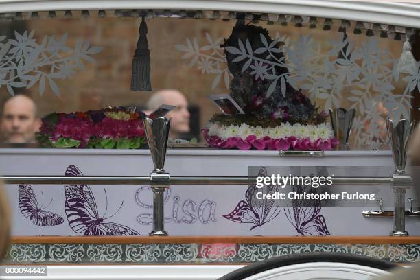 The funeral cortege of Manchester attack victim Lisa Lees arrives at St Anne's Church on June 23, 2017 in Oldham, England. Lisa Lees was among 22...