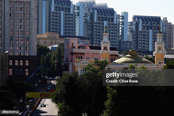 Lewis Hamilton of Great Britain driving the Mercedes AMG Petronas F1 Team Mercedes F1 WO8 on track during practice for the Azerbaijan Formula One...