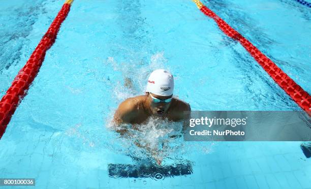 Xiang Li competes in Men's 100 m Breaststroke during the international swimming competition Trofeo Settecolli at Piscine del Foro Italico in Rome,...