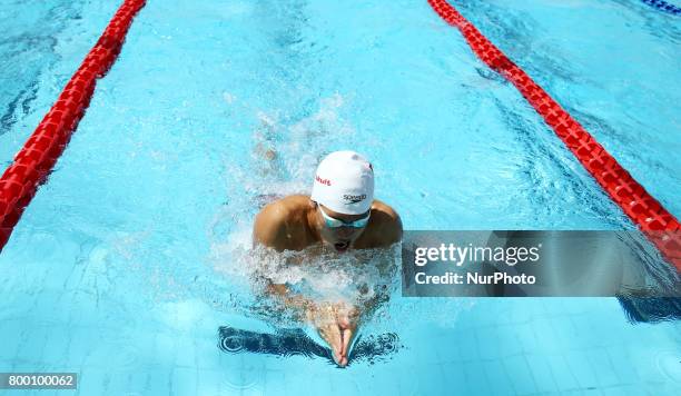 Xiang Li competes in Men's 100 m Breaststroke during the international swimming competition Trofeo Settecolli at Piscine del Foro Italico in Rome,...