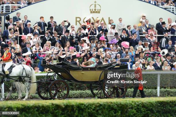 Queen Elizabeth II, Captain David Bowes-Lyon, Mr Erik Penser and Mr Thomas van Straubenzee arrive in the Royal Procession on day 4 of Royal Ascot...