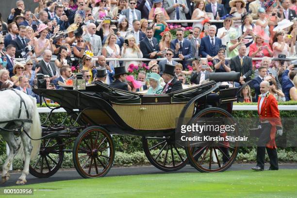 Queen Elizabeth II, Captain David Bowes-Lyon, Mr Erik Penser and Mr Thomas van Straubenzee arrive in the Royal Procession on day 4 of Royal Ascot...