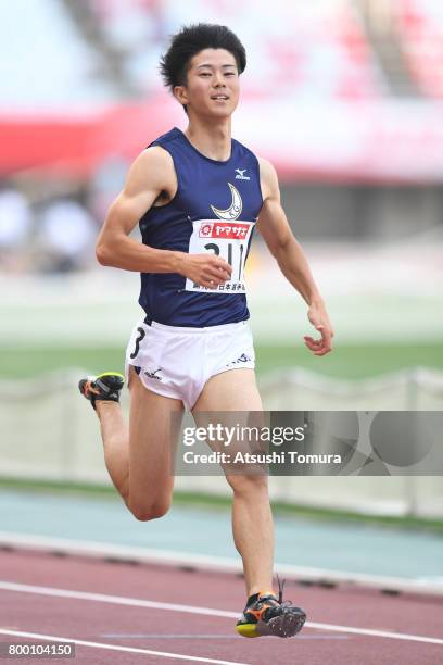 Shuhei Tada of Japan competes in the Men 100m heat 2 during the 101st Japan National Championships at Yanmar Stadium Nagai on June 23, 2017 in Osaka,...