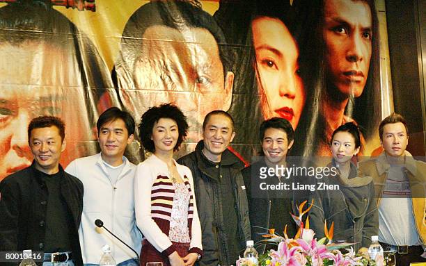 From Left, Cheng Xiaodong , Tony Leung, Maggie Cheung Man Yuk, Zhang Yimou, Jet Li, Zhang Ziyi, Donnie Yen