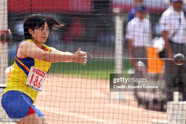 Mika Takekawa of Japan competes in the Women Hammer throw during the 101st Japan National Championships at Yanmar Stadium Nagai on June 23, 2017 in...