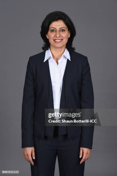 Commentator Anjum Chopra poses for a photograph at Derbyshire Couty Cricket Club on June 23, 2017 in Derby, England.