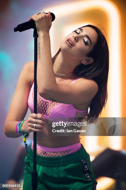 Dua Lipa performs on the John Peel Stage on day 2 of the Glastonbury Festival 2017 at Worthy Farm, Pilton on June 23, 2017 in Glastonbury, England.