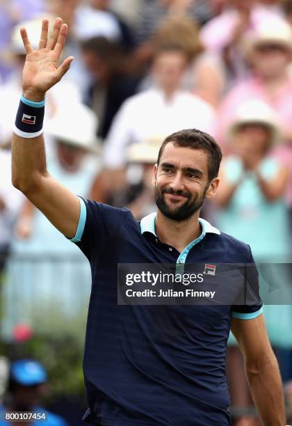 Marin Cilic of Croatia celebrates during the mens singles Quarter final match against Donald Young of The United States on day five of the 2017 Aegon...