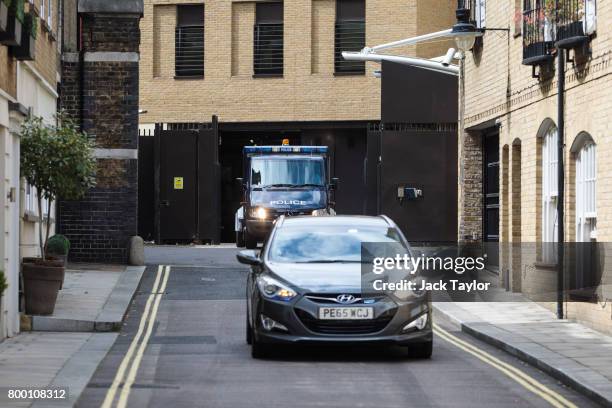 Police van believed to be carrying terror suspect Darren Osborne leaves Westminster Magistrates Court on June 23, 2017 in London, England. Mr Osborne...