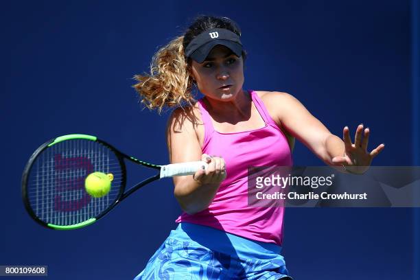 Gabriella Taylor of Great Britain in action during her women's qualifying match against Laura Davis of USA during qualifying on day one of the Aegon...