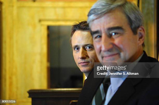 Actors Sam Waterson and Linus Roache are photographed on the set of Law and Order at Chelsea Piers.