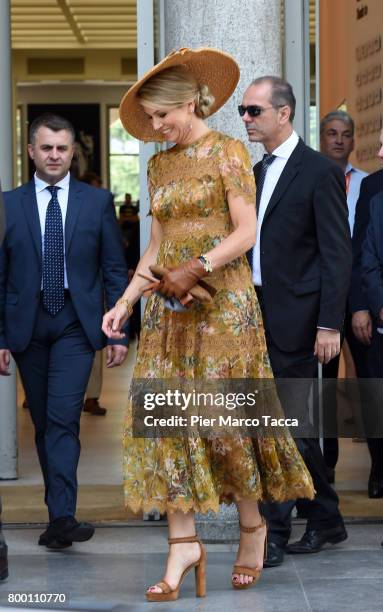 Queen Maxima of The Netherlands leaves Palazzo della Triennale on June 23, 2017 in Milan, Italy.