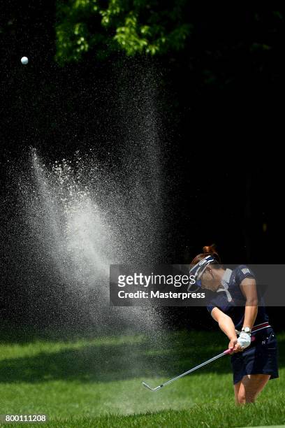 Chie Arimura of Japan chips onto the 3rd green during the second round of the Earth Mondamin Cup at the Camellia Hills Country Club on June 23, 2017...