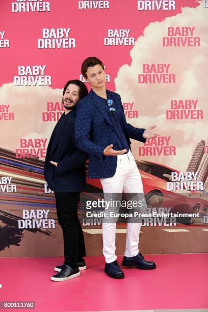 Director Edgar Wright and actor Ansel Elgort attend 'Baby Driver' photocall at Villa Magna hotel on June 23, 2017 in Madrid, Spain.