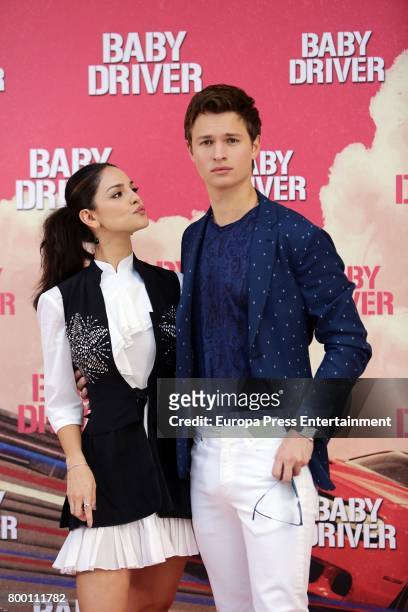 Actor Ansel Elgort and actress Eiza Gonzalez attend 'Baby Driver' photocall at Villa Magna hotel on June 23, 2017 in Madrid, Spain.