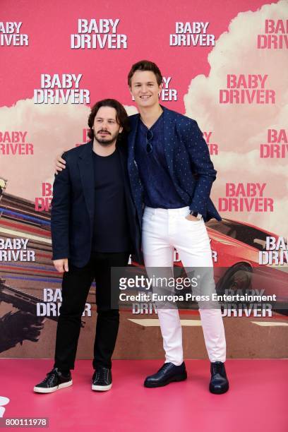 Director Edgar Wright and actor Ansel Elgort attend 'Baby Driver' photocall at Villa Magna hotel on June 23, 2017 in Madrid, Spain.