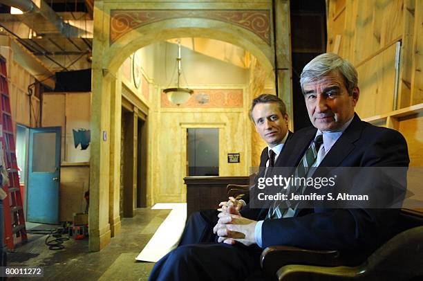 Actors Sam Waterson and Linus Roache are photographed on the set of Law and Order at Chelsea Piers.