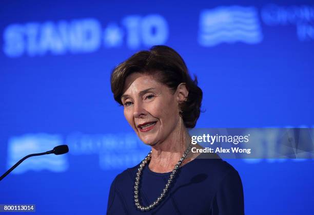 Former U.S. First lady Laura Bush speaks during a conference at the U.S. Chamber of Commerce June 23, 2017 in Washington, DC. The George W. Bush...