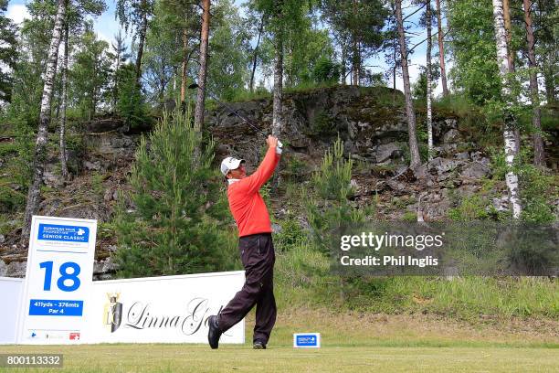 Santiago Luna of Spain in action during the final round of the European Tour Properties Senior Classic played at Linna Golf on June 23, 2017 in...