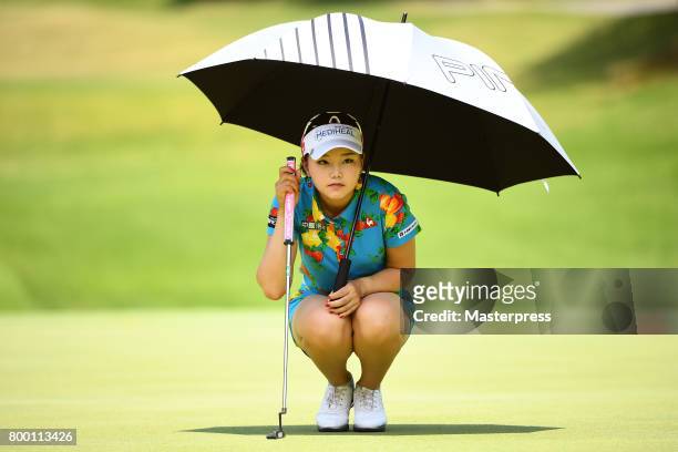 Yuting Seki of China lines up during the second round of the Earth Mondamin Cup at the Camellia Hills Country Club on June 23, 2017 in Sodegaura,...