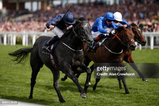 Ryan Moore riding Caravaggio (L0 win The Commonwelth Cup on day 4 of Royal Ascot at Ascot Racecourse on June 23, 2017 in Ascot, England.