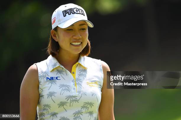 Erina Hara of Japan smiles during the second round of the Earth Mondamin Cup at the Camellia Hills Country Club on June 23, 2017 in Sodegaura, Japan.