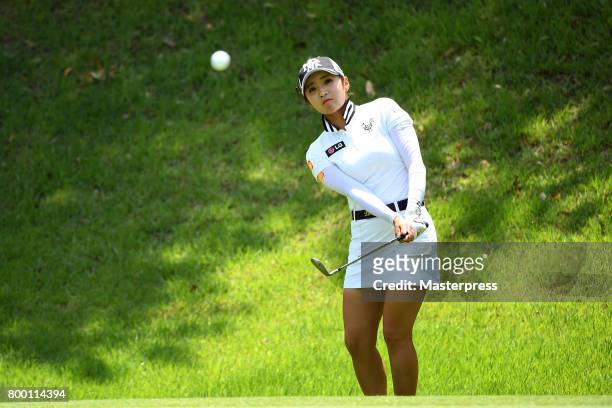 Boo-Mee Lee of South Korea chips onto during the second round of the Earth Mondamin Cup at the Camellia Hills Country Club on June 23, 2017 in...