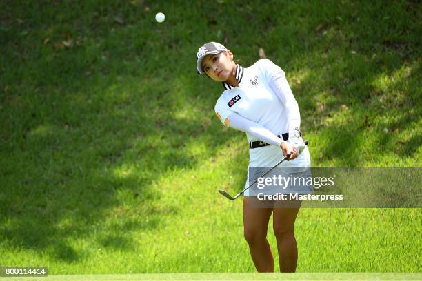 Boo-Mee Lee of South Korea chips onto during the second round of the Earth Mondamin Cup at the Camellia Hills Country Club on June 23, 2017 in...