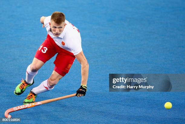 Sam Ward of England in action during the quarter final match between England and Canada on day seven of the Hero Hockey World League Semi-Final at...