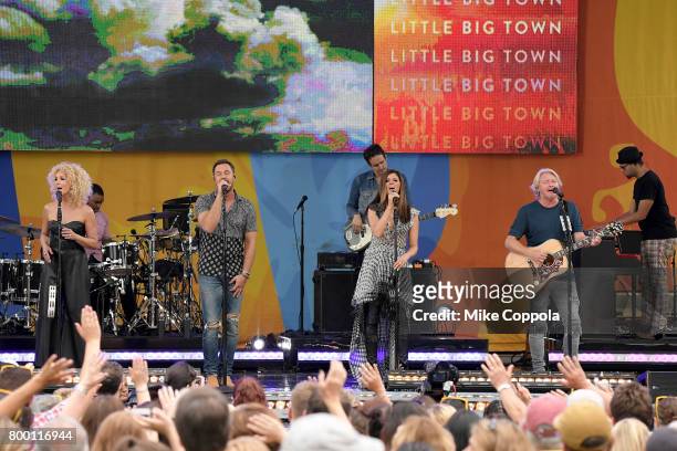 Kimberly Schlapman, Jimi Westbrook, Karen Fairchild and Philip Sweet of Little Big Town perform onstage on ABC's "Good Morning America" at Rumsey...