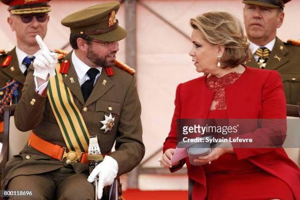 Prince Guillaume of Luxembourg, Grand Duchess Maria Teresa of Luxembourg attend National Day parade on June 23, 2017 in Luxembourg, Luxembourg.