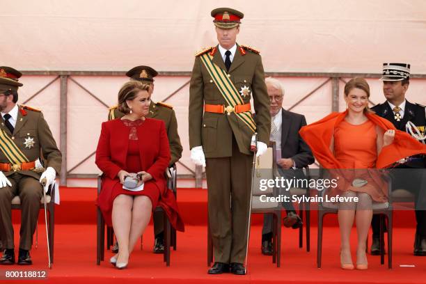 Grand Duchess Maria Teresa of Luxembourg, Grand Duke Henri of Luxembourg and Princess Stephanie attend National Day parade on June 23, 2017 in...