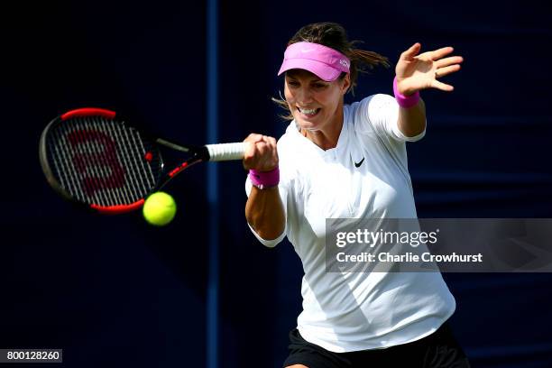 Mandy Minella of Luxembourg in action during her women's qualifying match against Kristina Kucova of Slovakia during qualifying on day one of the...