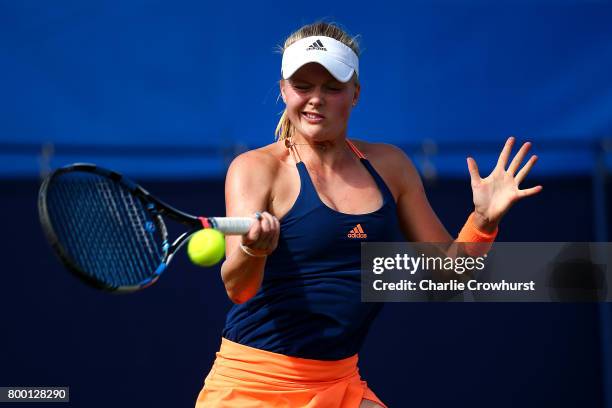 Harriet Dart of Great Britain in action during her women's qualifying match against Francesca Schiavone of Italy during qualifying on day one of the...