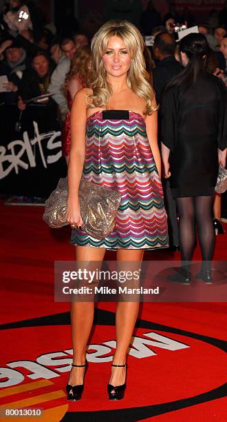 Alex Curran arrives at the 2008 Brit Awards held at Earls Court on February 20, 2008 in London, England.