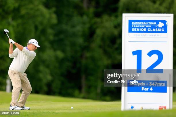 Clark Dennis of United States in action during the final round of the European Tour Properties Senior Classic played at Linna Golf on June 23, 2017...