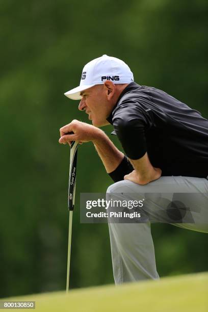 Peter Fowler of Australia in action during the final round of the European Tour Properties Senior Classic played at Linna Golf on June 23, 2017 in...