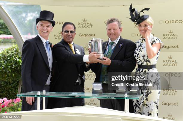 Phillip Schofield and Holly Willoughby present the King Edward VII Stakes to winners Abdulla Al Monsoon and Mark Johnston on day 4 of Royal Ascot at...