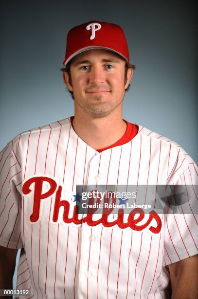 Chase Utley of the Philadelphia Phillies poses for a portrait during the spring training photo day on February 21, 2008 at Bright House Field in...