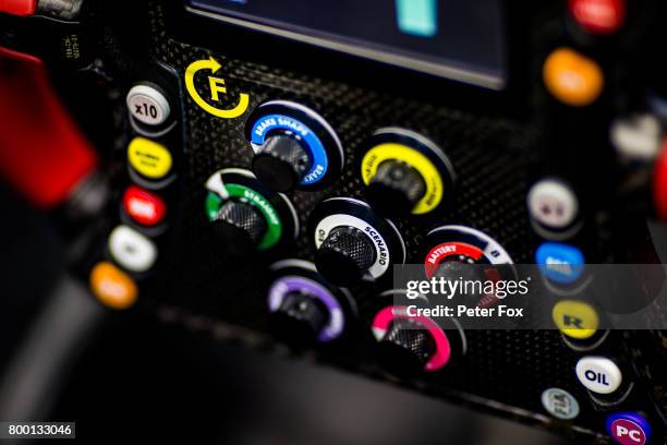 Scuderia Toro Rosso steering wheel during practice for the Azerbaijan Formula One Grand Prix at Baku City Circuit on June 23, 2017 in Baku,...