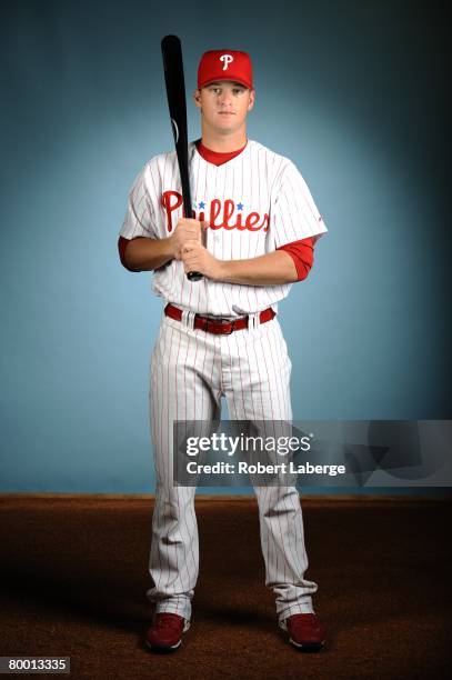 Brad Harman of the Philadelphia Phillies poses for a portrait during the spring training photo day on February 21, 2008 at Bright House Field in...